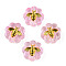 Transparent Spray Painted Glass Beads, with Glitter Powder and Golden Plated Brass Findings, Flower with Bees, Pearl Pink, 12x12x5mm, Hole: 1mm