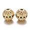Brass Micro Pave Cubic Zirconia Beads, Hollow, Long-Lasting Plated, Round, Red & Green, Real 18K Gold Plated, 10.5x10mm, Hole: 2.2mm