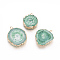 Natural Dyed Quartz Pendants, Solar Quartz, with Golden Plated Edge Brass Findings, Flat Round, Sea Green, 25~42x22~23x4~6mm, Hole: 2.5mm