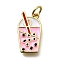 Brass Enamel Pendants, with Jump Ring, Long-Lasting Plated, Lead Free & Cadmium Free, Rack Plating, Milk Tea Cup Charm, Real 18K Gold Plated, Pink, 16x9x1.8mm, Hole: 3.5mm