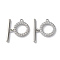 Rack Plating Brass Micro Pave Clear Cubic Zirconia Toggle Clasps, Lead Free & Cadmium Free, Ring, Platinum, Ring: 14.5x14.5x2mm, Hole: 1.4mm, Bar: 19.5x4x.2mm
