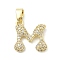 Brass Micro Pave Cubic Zirconia Pendants, Letter, Real 18K Gold Plated, Letter M, 17x16.5x3mm, Hole: 4.8x2.9mm