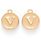 Golden Plated Alloy Enamel Charms, Cadmium Free & Lead Free, Enamelled Sequins, Flat Round with Letter, Wheat, Letter.V, 14x12x2mm, Hole: 1.5mm