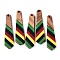 Jamaican Colour Epoxy Resin & Walnut Wood Pendants, Geometric Charms, Hexagon Tie, 49x12x3.5mm, Hole: 2mm