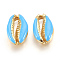 Alloy Beads, with Enamel, Shell, Real 18K Gold Plated, Deep Sky Blue, 19~20x12~12.5x6mm