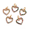 Brass Micro Pave Cubic Zirconia Charms, with Jump Rings, Heart, Colorful, Golden, 13x12.5x2mm, Hole: 3mm