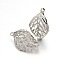 Leaf Iron Pendants, with Resin Rhinestone, Platinum, 24x12mm, Hole: 1mm