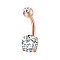 Piercing Jewelry, Brass Cubic Zirconia Navel Ring, Belly Rings, with 304 Stainless Steel Bar, Lead Free & Cadmium Free, Flat Round, Rose Gold, Clear, 21x8mm, Bar: 15 Gauge(1.5mm), Bar Length: 3/8