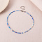 Bohemian Styles Faceted Round Glass Seed Beaded Necklaces for Women, Platinum, Blue, 16.06 inch(40.8cm)