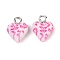 Handmade Polymer Clay Charms, Heart, with Platinum Tone Iron Loops, Fuchsia, 13x10x6mm, Hole: 2mm