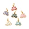 Rack Plating Brass & Shell Charms, with Enamel, Lotus, Long-lasting Plated, Cadmium Free & Lead Free, with Jump Ring, Real 18K Gold Plated, 9.5x10.5x2.5mm, Hole: 3.4mm