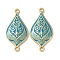 Rack Plating Brass Connector Charms, with Enamel, Long-Lasting Plated, Lead Free & Cadmium Free, Real 18K Gold Plated, Teardrop Links, Dark Turquoise, 33x16x3mm, Hole: 1.8mm