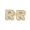 Brass Micro Pave Clear Cubic Zirconia Pendants, Cadmium Free & Nickel Free & Lead Free, Letter R, 23.5x26x7mm, hole: 3.5x2.5mm