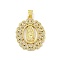 Virgin Mary Theme Rack Plating Brass Micro Pave Cubic Zirconia Pendants, Cadmium Free & Lead Free, Long-Lasting Plated, Flat Round with Virgin Mary Pattern, Real 18K Gold Plated, 26.5x21.5x2.5mm, Hole: 3.5x4.5mm