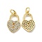 Brass Micro Pave Clear Cubic Zirconia Pendants, Cadmium Free & Nickel Free & Lead Free, with Jump Ring, Heart Lock Charms, Real 18K Gold Plated, 17.5x10.5x2.5mm, Hole: 3.5mm