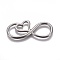 Tarnish Resistant 304 Stainless Steel Pendants/Links, Infinity with Heart, Stainless Steel Color, 40x19x2.5mm