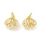 Rack Plating Brass Clear Cubic Zirconia Pendants, Long-Lasting Plated, Cadmium Free & Lead Free, with Jump Rings, Shell Shape, Real 18K Gold Plated, 12.5x12.5x7mm, Hole: 4mm