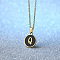 Alloy Black Enamel Flat Round with Letter Pendant Necklaces for Women, Golden, Letter Q, 17.72 inch(45cm)