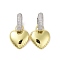 Two Tone Brass Micro Pave Clear Cubic Zirconia Dangle Hoop Earrings, Platinum & Golden, Heart, 31x17mm