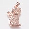 Brass Micro Pave Cubic Zirconia Kitten Pendants, Cartoon Cat Shape, Rose Gold, 20.5x13x2mm, Hole: 2.5x4mm