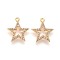 Brass Micro Pave Cubic Zirconia Pendants, Long-Lasting Plated, Star, Clear, Golden, 17x15x2mm, Hole: 1.4mm