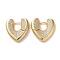 Brass Pave Cubic Zirconia Hoop Earrings for Women, Heart, Real 16K Gold Plated, 27x5.5x27mm