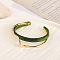 Golden Brass Cuff Bangles for Women, with Natural Shell, Olive Drab, 5/8 inch(1.5cm), Inner Diameter: 2-1/4 inch(5.8cm)