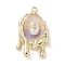 Brass Enamel Pendants, Cadmium Free & Nickel Free & Lead Free, Oil Painting Style Charms, with ABS Imitation Pearl, Pink, 26x15.5x5.5mm, Hole: 1.6mm