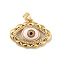 Brass Micro Pave Cubic Zirconia Pendants, with Acrylic, Cadmium Free & Lead Free, Long-Lasting Plated, Evil Eye, Real 18K Gold Plated, Saddle Brown, 19.5x26x7mm, Hole: 4x3.5mm