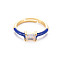 Brass Enamel Cuff Rings, Open Rings, with Clear Cubic Zirconia, Nickel Free, Rectangle, Golden, Blue, US Size 7 1/4(17.5mm)