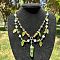 Leaf Pointed Alloy & Glass Pendant Necklaces, Natural Unakite Chip Beaded Necklaces for Women, Light Green, Platinum, 15.75~17.72 inch(40~45cm)
