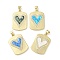 Valentine's Day Brass Micro Pave Clear Cubic Zirconia Pendants, Cadmium Free & Lead Free, with Synthetic Opal, Real 18K Gold Plated, Rectangle with Heart Pattern, Mixed Color, 25x17x3mm, Hole: 3.5x5mm
