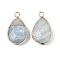 Natural Flower Amazonite Pendants, with Golden Plated Brass Edge and Loop, Teardrop, Faceted, 24x14.5x6.5mm, Hole: 2mm