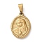 201 Stainless Steel Pendants, Virgin Mary, Religion Charms, PVD Vacuum Plating, Golden, Oval, 24x17.5x2.5mm, Hole: 8x4mm