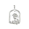 Brass Micro Pave Cubic Zirconia Pendants, Cadmium Free & Nickel Free & Lead Free, Cage with Rose, Real Platinum Plated, 23x14x5.5mm, Hole: 1.5mm