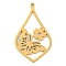 304 Stainless Steel Pendants, Laser Cut, Teardrop with Butterfly & Flower Charm, Real 18K Gold Plated, 34.5x20x1.3mm, Hole: 1.6mm