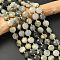 Natural Green Rutilated Quartz Beads Strands, Faceted Hexagonal Cut, Flat Round, with Seed Beads, 10~10.5x6mm, Hole: 1mm, about 31~32pcs/strand, 15.35''~15.55''(39~39.5cm)