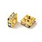 Brass Rhinestone Spacer Beads, Grade A, Square, Nickel Free, Golden, Crystal AB, 8x8x4mm, Hole: 1mm