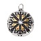 Ion Plating(IP) Tibetan Style 304 Stainless SteelManual Polishing Big Pendants, with Cat Eye & Jump Rings, Flat Round with Runes Charms, Antique Silver & Golden, 41x37x6mm, Hole: 7mm