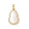 Brass with Shell and Cubic Zirconia Charms, Real 18K Gold Plated, 19x12x3.5mm, Hole: 4x2mm
