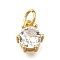 Brass Pave Cubic Zirconia Pendants, Round Charms, With Jump Ring, Long-Lasting Plated, Lead Free & Cadmium Free, Rack Plating, Real 18K Gold Plated, Clear, 8.5x7.5x5mm, Hole: 3.2mm