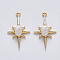 Brass Glass Charms, with Micro Pave Cubic Zirconia, Nickel Free, Star, Real 18K Gold Plated, Clear, 21.5x12.5x3.5mm, Hole: 1.2mm