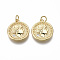 Brass Micro Pave Clear Cubic Zirconia Pendants, with Jump Ring,  Flat Round, Nickel Free, Real 18K Gold Plated, 19.5x17x3.5mm, Hole: 3mm