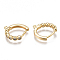 Brass Huggie Hoop Earring Findings, with Cubic Zirconia and Loop, Nickel Free, Real 18K Gold Plated, Clear, 14x14x2.5mm, Hole: 1mm, Pin: 0.9mm