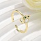 Brass Micro Pave Cubic Zirconia Cuff Rings for Women, Cadmium Free & Lead Free, Sea Horse, with Shell, Real 16K Gold Plated, Inner Diameter: Adjustable