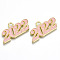 Alloy Enamel Pendants, Cadmium Free & Lead Free, New Year 2022, Golden, Pink, 19x38x2mm, Hole: 4mm