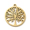 201 Stainless Steel Pendant, Laser Cut, Golden, Tree of Life, Flat Round, 17x15x1mm, Hole: 1.2mm, 5pcs/bag
