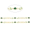 Real 18K Gold Plated Brass Oval & Flat Round Link Chains, with Glass Beaded, Soldered, with Spool, Lead Free & Cadmium Free & Nickel Free, Light Green, 10x4.5x1.7mm, 15x2.5x0.3mm