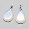 Opalite Pendants, with Brass Findings, teardrop, Platinum, 36~38x20~20.5x5.5mm, Hole: 4x4mm