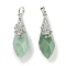 Natural Green Aventurine Faceted Teardrop Pendants, Rack Plating Platinum Tone Brass Flower Charms, Cadmium Free & Lead Free, 44~45.5x14.5~15.5x16~17mm, Hole: 6.5x5mm